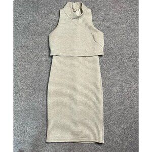 SHE Womens Sheath Dress Gray Ribbed Knee Length Mock Neck Sleeveless USA Retro S